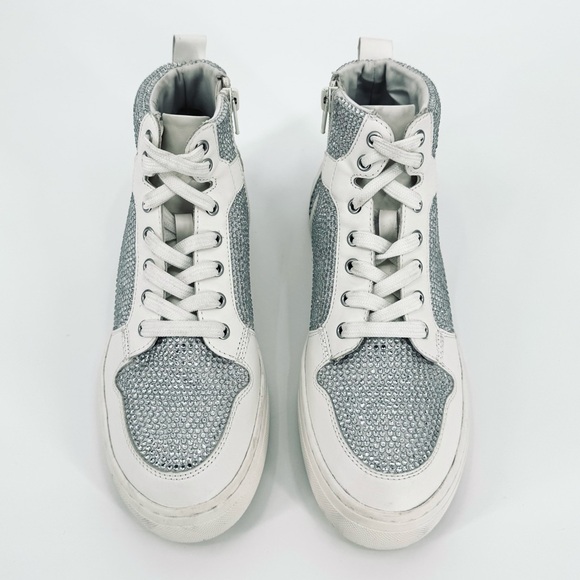 NWOB Steve Madden Rhea Glass Rhinestone Flocked Leather High Top Sneakers - Picture 1 of 14